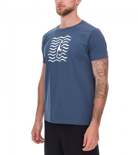 green SYLT Herren Baumwoll-Shirt mit Wellenoptik und Sylt Grafik 0100-007 Dunkelblau