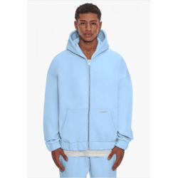 lässiger Bazix Republiq Herren Hoodie Reißverschluss Rippbündchen mit Baumwolle Hell-Blau