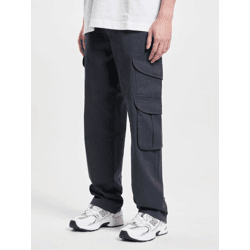 moderne DEF Herren Cargohose Loose Fit mit Taschen Stoff-Hose Grau