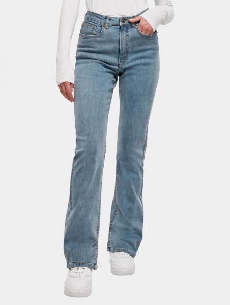 moderne URBAN CLASSICS Damen Jeans Straight Fit Stretch Rei&szlig;verschluss mit Baumwolle Blau
