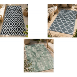 Moderner Outdoor-Teppich in verschiedenen Designs Garten-Teppich Dekoteppich ca.90 x 150cm in Weiß/Schwarz, Blau/Weiß, Grün/Weiß, Weiß