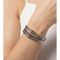 Modernes Calvin Klein Damen Edelstahl-Armband im geschwungenen Design Arm-Schmuck Handgelenk-Schmuck KJ3DMD0801 Silber
