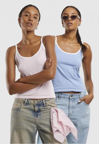 modernes Urban Classics Damen T-Shirt Stretch 180 g/m&sup2; mit Baumwolle Wei&szlig;/Blau