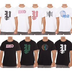 PASH Herren Kurzarm-Shirt mit verschiedenen großem Frontprints Baumwoll-T-Shirt PATR00 Schwarz/Weiß