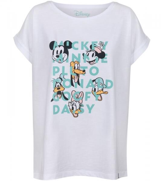 RE:COVERED X Disney Damen T-Shirt mit Mickey Mouse and Friends Aufdruck Baumwoll-Shirt Rundhals-Shirt RCDIF2065 Wei&szlig;