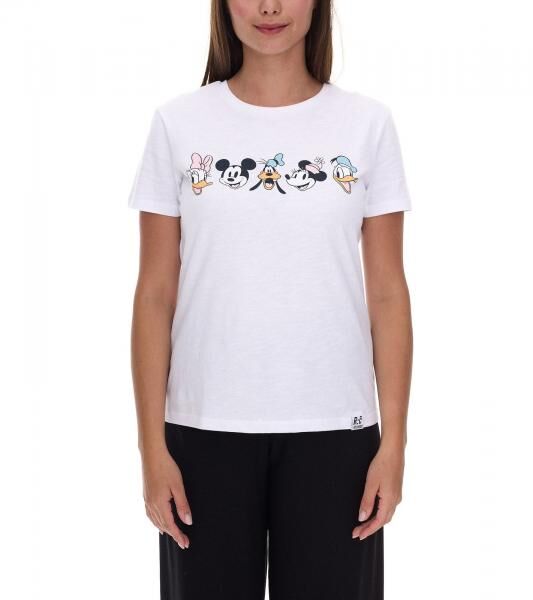 RE:COVERED X Disney Damen T-Shirt mit Mickey Mouse and Friends Design Baumwoll-Shirt Rundhals-Shirt RCDIF2063 Wei&szlig;