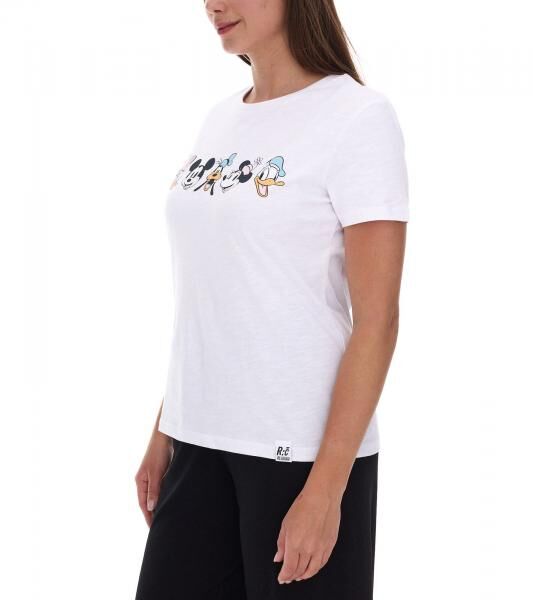 RE:COVERED X Disney Damen T-Shirt mit Mickey Mouse and Friends Design Baumwoll-Shirt Rundhals-Shirt RCDIF2063 Wei&szlig;