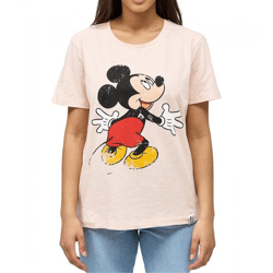 RE:COVERED X Disney Damen T-Shirt mit Mickey Mouse Hug Print Baumwoll-Shirt Rundhals-Shirt MMDIS2579 Rosa