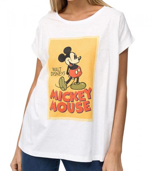 RE:COVERED X Disney Damen T-Shirt mit Mickey Mouse Print Baumwoll-Shirt Rundhals-Shirt MMDIS2591 Wollwei&szlig;