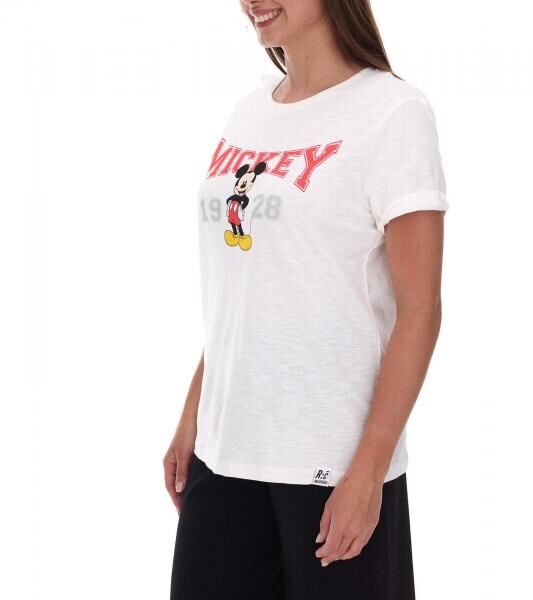 RE:COVERED X Disney Damen T-Shirt mit Mickey Mouse Print Baumwoll-Shirt Rundhals-Shirt MMDIS2587 Wollwei&szlig;