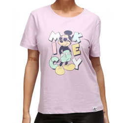 RE:COVERED X Disney Damen T-Shirt mit Micky Maus Aufdruck Baumwoll-Shirt Rundhals-Shirt RCDIF2071 Flieder