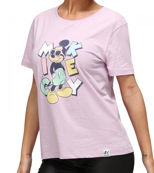 RE:COVERED X Disney Damen T-Shirt mit Micky Maus Aufdruck Baumwoll-Shirt Rundhals-Shirt RCDIF2071 Flieder