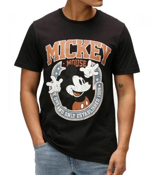 RE:COVERED X Disney Herren T-Shirt Mickey Mouse the one and only Print Baumwoll-Shirt Rundhals-Shirt RCDIF2051 Schwarz