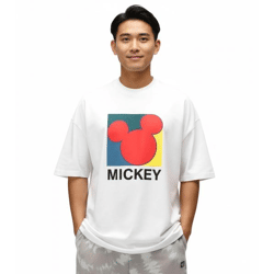 RE:COVERED X Disney Herren T-Shirt mit großem Mickey Mouse Print Baumwoll-Shirt Rundhals RCDIF2053 Weiß