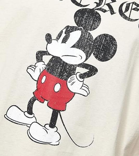 RE:COVERED X Disney Herren T-Shirt mit Grumpy Mickey Mouse Print Baumwoll-Shirt mit gro&szlig;em Schriftzug Rundhals-Shirt MMDIS2690 Beige