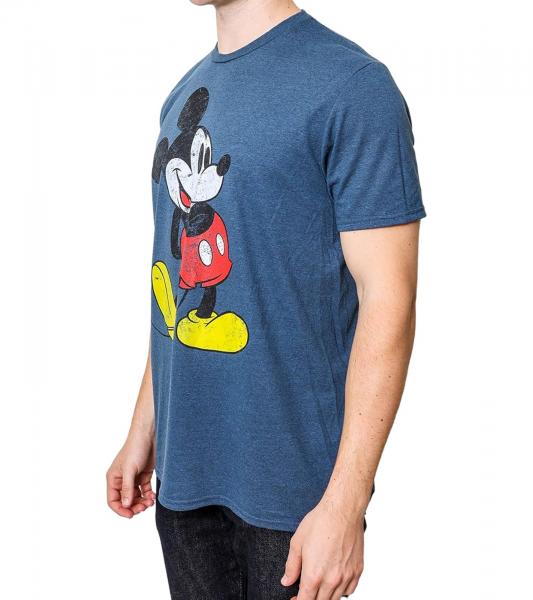 RE:COVERED X Disney Herren T-Shirt mit Mickey Mouse Print Shirt mit Baumwolle Rundhals-Shirt PCDIS1155-2 Dunkelblau meliert