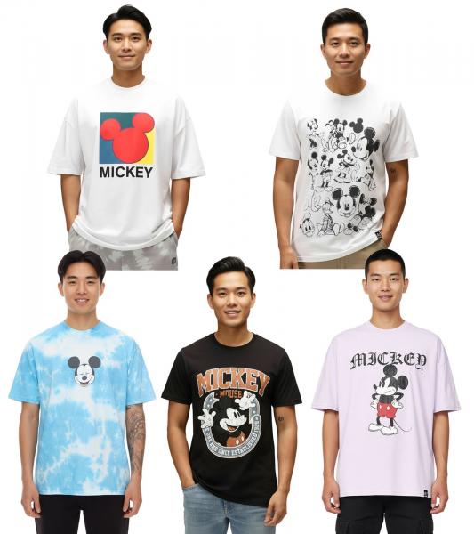RE:COVERED X Disney Herren T-Shirt mit verschiedenen Styles und Mickey Mouse Prints Baumwoll-Shirt Rundhals in Wei&szlig;, Schwarz, Violett, Blau