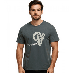 RE:COVERED X NFL Los Angeles Rams Herren T-Shirt mit Logo-Print Baumwoll-Shirt Rundhals-Shirt RCNFL1317H Grau