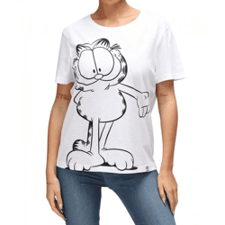 RE:COVERED X nickelodeon Damen T-Shirt mit Garfield-Print Baumwoll-Shirt Rundhals-Shirt RCVCM5958 Weiß