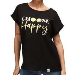 RE:COVERED X Smileyworld Choose Happy Damen T-Shirt mit Smiley Print Baumwoll-Shirt Boyfriend-Cut Rundhals-Shirt RCSMLYWD459 Schwarz