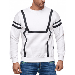Sportlicher Herren Casual-Pullover mit Kontrastprint Rundhals-Sweater 19045 Weiß