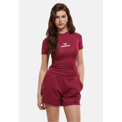 sportliches Felicious Damen T-Shirt Stretch Rippbündchen mit Baumwolle Rot