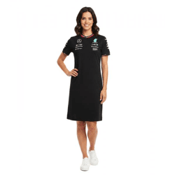 sportliches Mercedes-Benz AMG Petronas Damen Kleid mit Team- und Sponsoren-Logos Baumwoll-Kleid 701227958 001 Schwarz