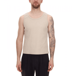 STONES Herren Tank Top modernes Muskel-Shirt aus Baumwolle Rundhals-Top mit Ripp-Strick-Struktur Unterhemd Beige