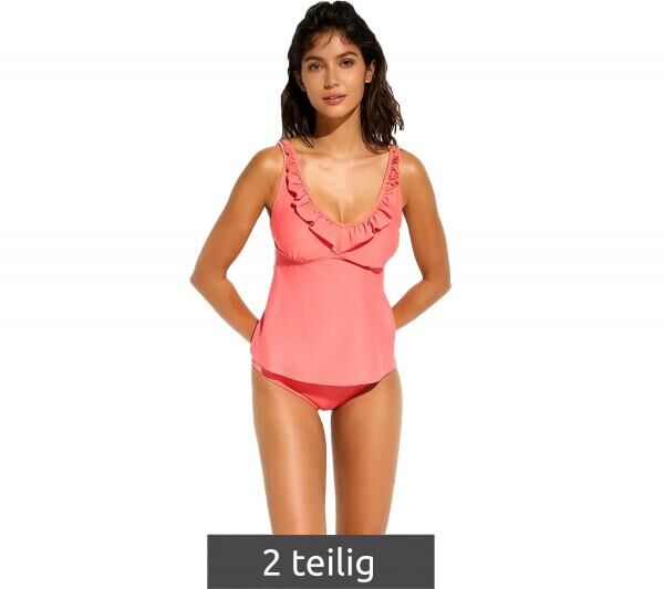 Stylisches 2-teiliges Damen Tankini -Set modische Badebekleidung Tankini Top und Slip f&uuml;r Strand & Sommer 960303 Orange