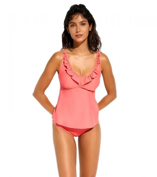 Stylisches 2-teiliges Damen Tankini -Set modische Badebekleidung Tankini Top und Slip f&uuml;r Strand & Sommer 960303 Orange