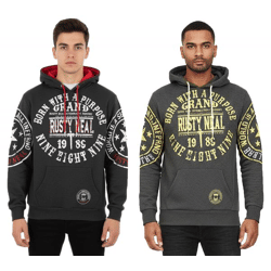 Vielseitiger Kapuzen-Pullover für Herren mit coolen Markenprints Hoodie Sweater 19078 Anthrazit mit Gelb oder Rot