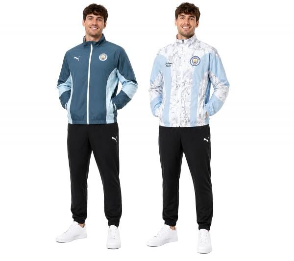 Wendbare PUMA Manchester City x KidSuper Herren Trainings-Jacke mit Vereinswappen auf der Brust Wendejacke Fan-Artikel 606846 16 Blau/Wei&szlig;