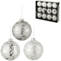 J-Line Weihnachtskugeln „Snow“ aus Glas, 8 cm, 12er-Set