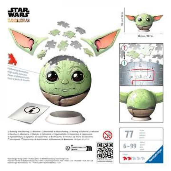 Mandalorian Grogu Puzzle-Ball mit Ohren  - 3D Puzzle 72 Teile