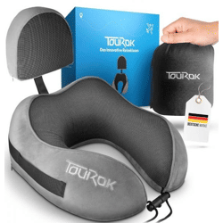 Tourok NK01 Travel Pillow, Neck Pillow, Memory Foam with Extra Support Pillow – Gray
