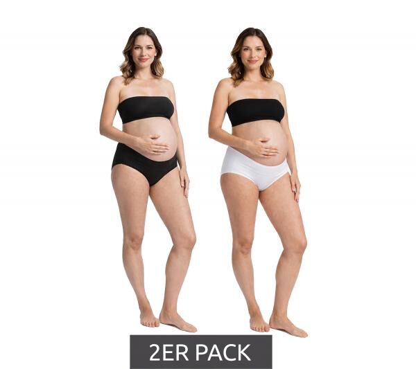 2er Pack Damen Umstands-Slip Unterw&auml;sche aus Bio-Baumwolle Schwangerschafts-Unterhose 944207 Schwarz/Wei&szlig;
