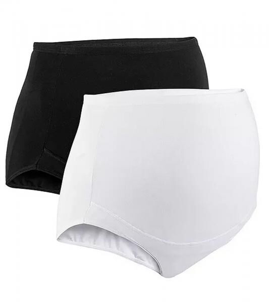 2er Pack Damen Umstands-Slip Unterw&auml;sche aus Bio-Baumwolle Schwangerschafts-Unterhose 944207 Schwarz/Wei&szlig;