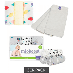 3er Pack Bambino Mio Baby Klein-Kinder Saugeinlage mit Stay-dry Oberschicht wiederverwendbare Stoffwindel-Einlage Weiß Einfarbig, Früchte