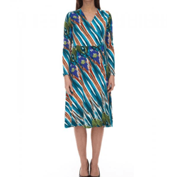 Aniston CASUAL Women's Midi Dress, Colorful Patterned Wrap Dress, Long-Sleeved 75955239 Blue/Multicolor