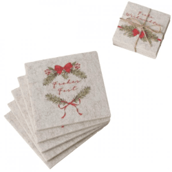 Boltze Untersetzer aus beigem Filz, 10 cm, 2 verschiedene Designs, 6er-Set
