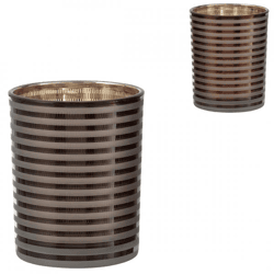 J-Line Teelichthalter „Stripe“, braun, 12,5 cm, 2er-Set, sortiert