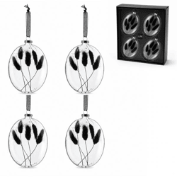 J-Line Weihnachtskugeln aus Glas, oval, mit getrocknetem Zweig, schwarz, 16 cm, 4er-Set