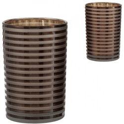 J-Line Windlicht „Stripe“, braun, 17,5 cm, 2 Stück, sortiert