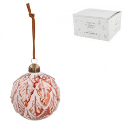 Kerstbal glas wit/koperkleurig 8 cm