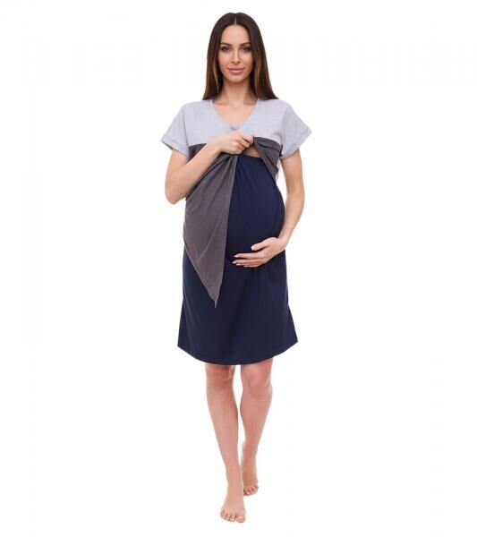 neun 9 Monate Damen Umstands-Kleid asymetrisches Schwangerschafts-Kleid 32879759 Grau/Blau