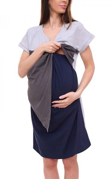 neun 9 Monate Damen Umstands-Kleid asymetrisches Schwangerschafts-Kleid 32879759 Grau/Blau