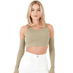 Sixth June Damen geripptes Crop-Top Cropped-Pullover mit abnehmbaren Ärmeln Langarm-Shirt W34131KTO Grün