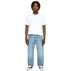 stylische Herren Jeans im Jogger-Stil Denim-Hose Baggy Leg mit Bindeband BR-1200-1700 Hell-Blau