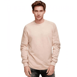Urbanes Sweatshirt für Herren mit geripptem Ärmeldesign Pullover Sweater 19056 Hell Braun