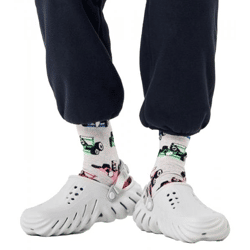1 Paar Happy Socks Race Car Damen Bio-Baumwoll-Socken mit Allover-Rennwagen-Print Alltags-Strümpfe P002591 Grau/Bunt